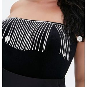 Forever21 Rhinestone Fringe Bodysuit